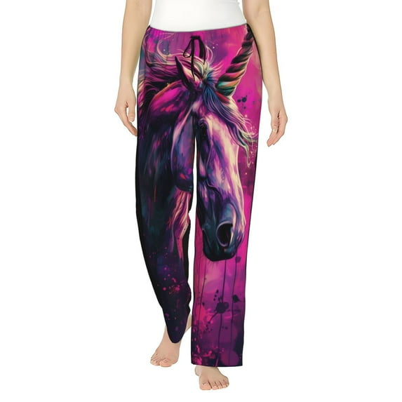 Bingfone Pajamas for Women,Watercolor Painting White Horse Pajama Pants with Pockets-XX-Large