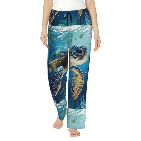 Bingfone Pajamas for Women,Watercolor Turtle Pajama Pants with Pockets-Medium