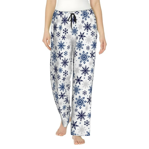 Bingfone Pajamas for Women,blue Snowflake Prints Pajama Pants with Pockets-Medium
