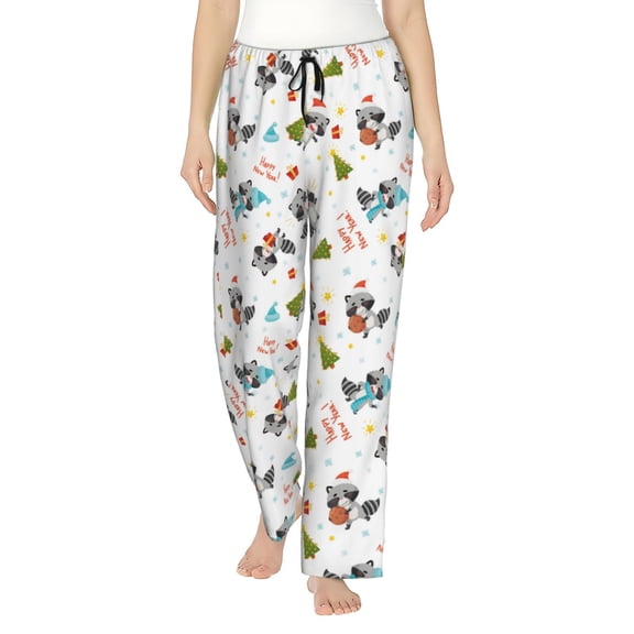 Bingfone Pajamas for Women,happy new year Raccoon Pajama Pants with Pockets-Medium