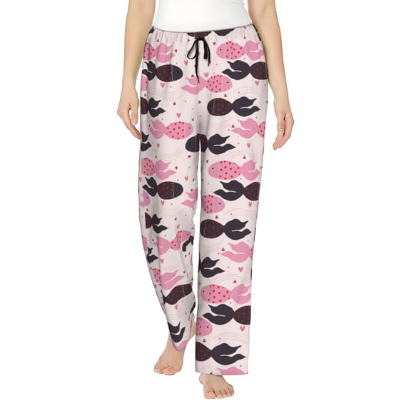 Bingfone Pajamas for Women,pink fish hearts Pajama Pants with Pockets-Small