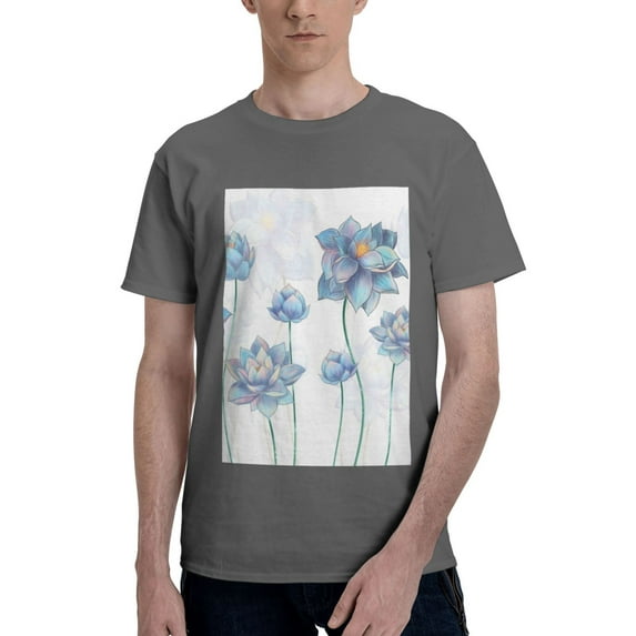 Bingfone Pale Blue Lotus Flowers Men'S Loose Fit Short-Sleeve Pocket T-Shirt