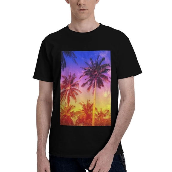 Bingfone Palm Trees At Sunset Men'S Loose Fit Short-Sleeve Pocket T-Shirt