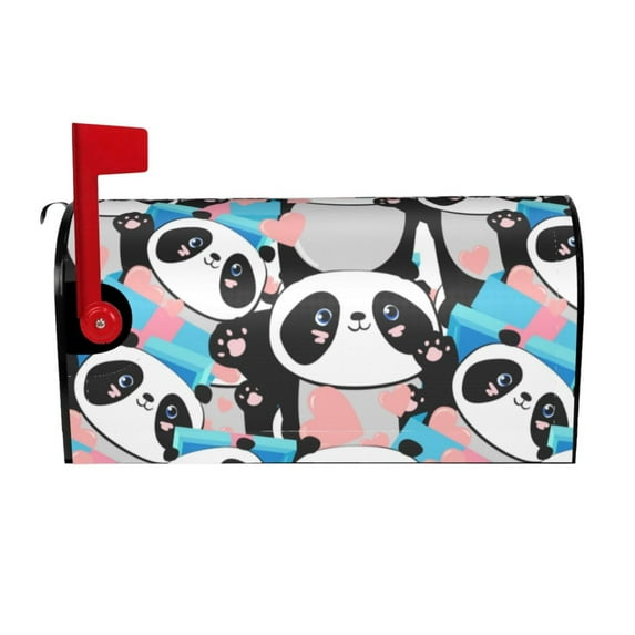 Bingfone Panda Cute Pink Hearts Magnetic Mailbox Cover Standard Size For Garden Yard Outdoor Decorations-25.5x21 In