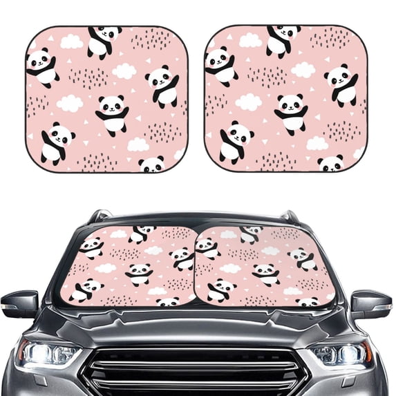 Bingfone Panda Flying In The Sky Between Clouds And Star Print 2-Piece Sun Shade Front Windshield - Foldable Car Front Window Sunshades For Most Sedans Suv Truck - Medium