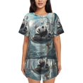 thumbnail image 1 of Bingfone Panda In Futuristic City Print Pajamas Sets for Women Soft Short-Sleeved Pjs with Lounge Shorts Two Piece Sleepwear, 1 of 5