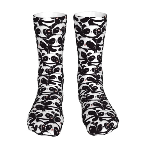 Bingfone Panda Prirnt Women's Men's Fun Pattern and Solid Crew Socks-1 Pair Pack-Cool & Classic Novelty Design Gifts