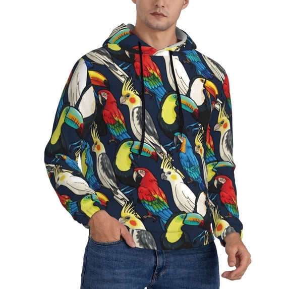Bingfone Parrot Men's Drawstring Hoodie Long Sleeve Pocket Sweatshirts-Large