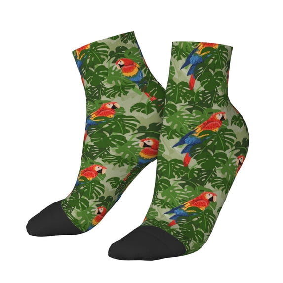 Bingfone Parrots And Tropical Leaves Design Patterned Men's Women's Casual Cotton Socks