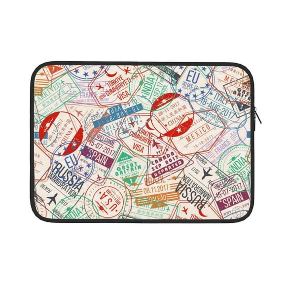 Bingfone Passport Stamp Laptop Sleeve Case 13 Inch, 360° Protective Computer Carrying Bag