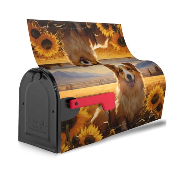 Bingfone Pastoral Sunflower Corgi Magnetic Mailbox Cover Standard Size for Garden Yard Outdoor Decorations-25.5x21 in