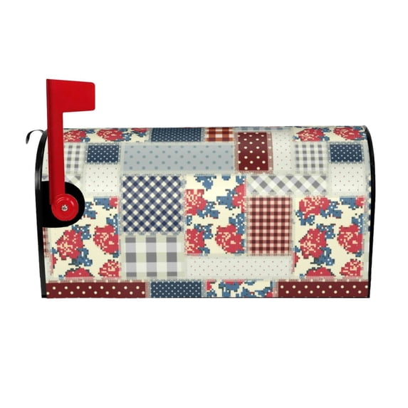 Bingfone Patchwork In Country Style Magnetic Mailbox Cover Standard Size For Garden Yard Outdoor Decorations-21x18 In
