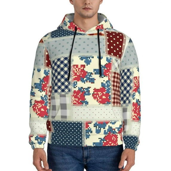 Bingfone Patchwork In Country Style Men'S Drawstring Hoodie Long Sleeve Pocket Sweatshirts-X-Large