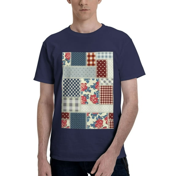 Bingfone Patchwork In Country Style Men'S Loose Fit Short-Sleeve Pocket T-Shirt