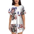 thumbnail image 1 of Bingfone Patriotic Skull Art Print Pajamas Sets for Women Soft Short-Sleeved Pjs with Lounge Shorts Two Piece Sleepwear, 1 of 5