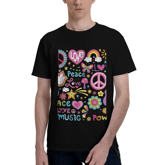 Bingfone Peace Love And Dove Flower Power Men'S Loose Fit Short-Sleeve Pocket T-Shirt