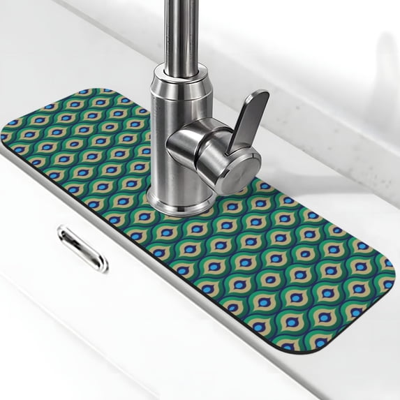 Bingfone Peacock'S Tail Print Splash Guard for Sink Faucet,Super Absorbent Fast Drying Mat Sink-Splash Guard Behind Faucet Drip Catcher for Kitchen,Sink Mat,Dish Drying Mat