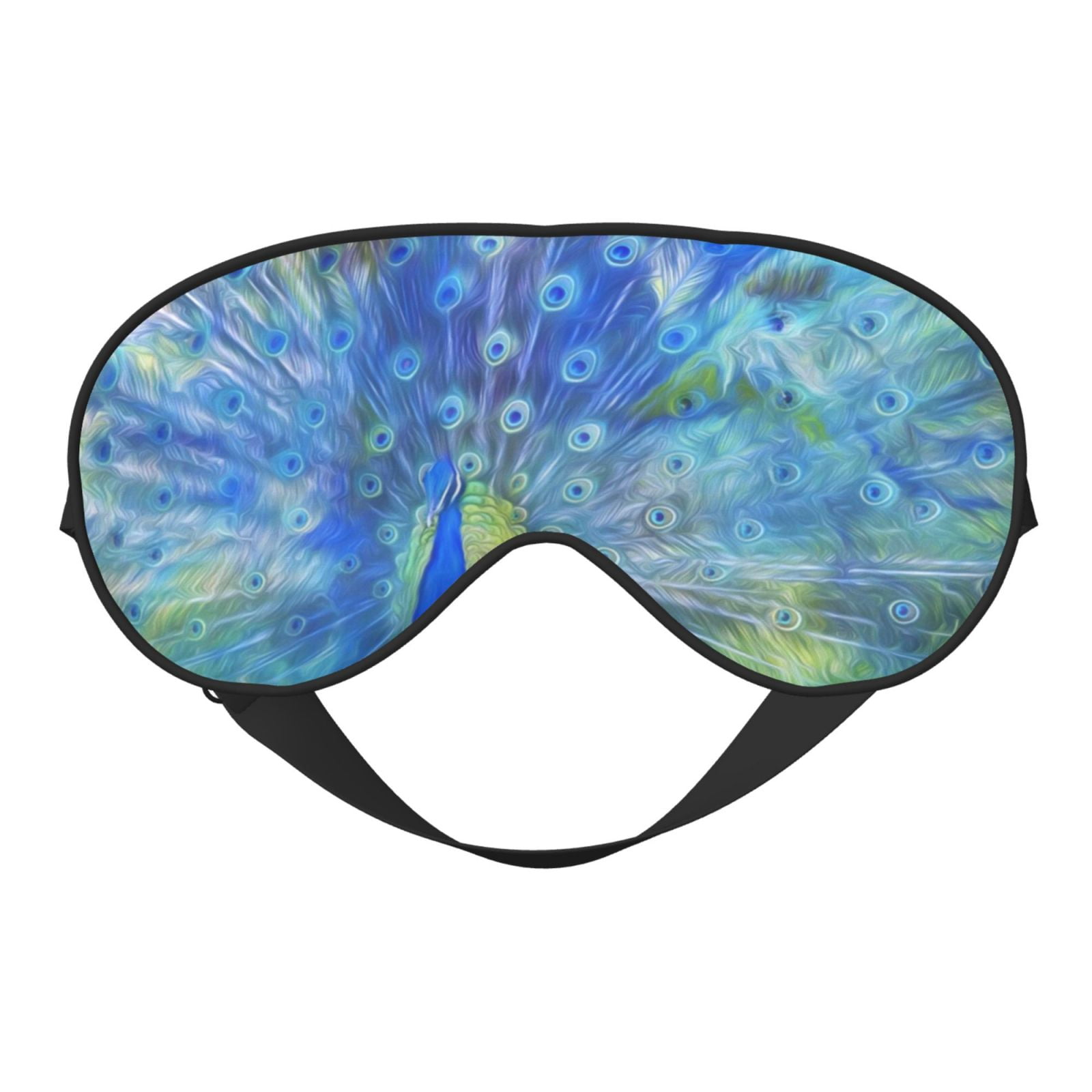 Blue Cartoon Sleep Mask With Gold Ring – Blackout Eye Cover, Adjustable Strap, Imitation Silk