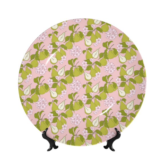 Bingfone Pears And Flower Print Bone China Dinner Decorative Plates,Handmade Ceramic Dinner Plate with Stand for Home Club-6in