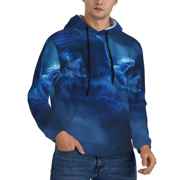 Bingfone Pegasus Night Sky Men's Drawstring Hoodie Long Sleeve Pocket Sweatshirts-Small