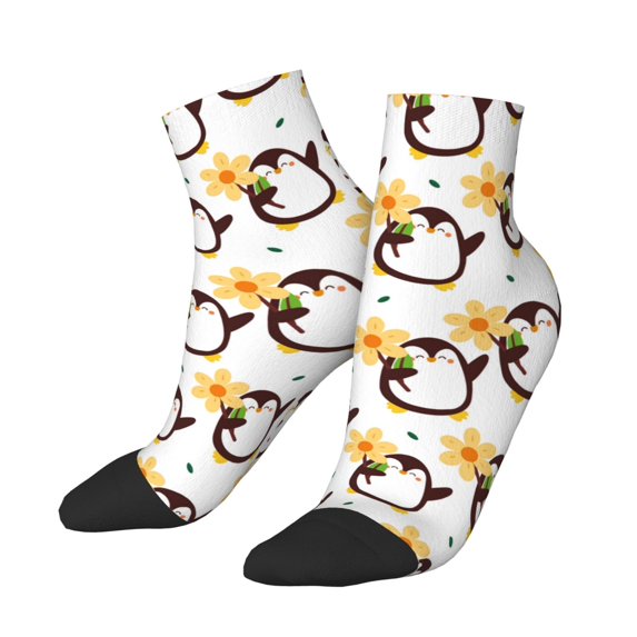 Bingfone Penguin With Flowers Design Patterned Men's Women's Casual Cotton Socks