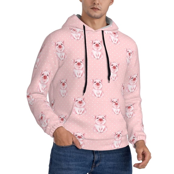 Bingfone Pig Polka Dot Men's Drawstring Hoodie Long Sleeve Pocket Sweatshirts-3X-Large