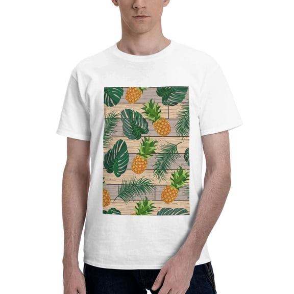 Bingfone Pineapples Palm Leaves Men'S Loose Fit Short-Sleeve Pocket T-Shirt