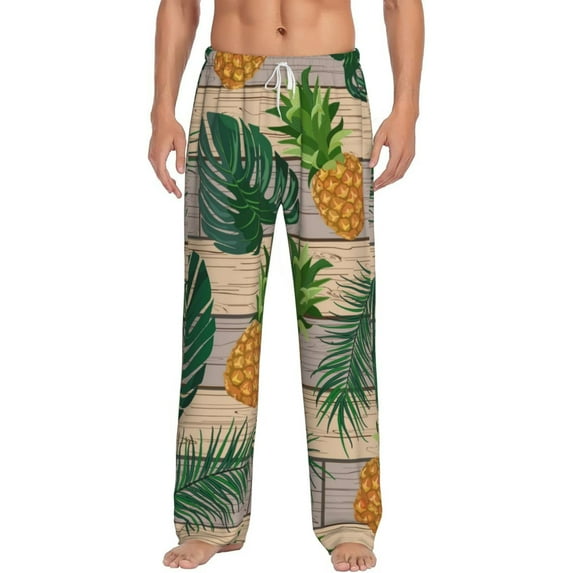Bingfone Pineapples Palm Leaves Mens All Over Print Sleep Pajama Pants-X-Large