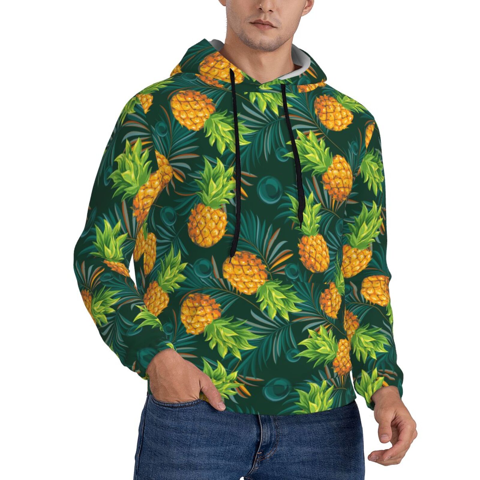 Tropical Flower Hawaiian Pineapple Print Men's Hoodie