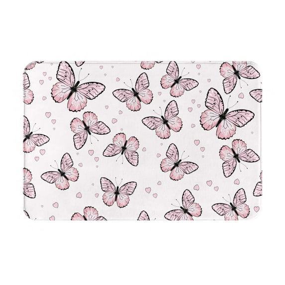 Bingfone Pink Butterflies (2) Door Mat 16"X24" Front Entrance Non-Slip Low Profile Washable For Entryway