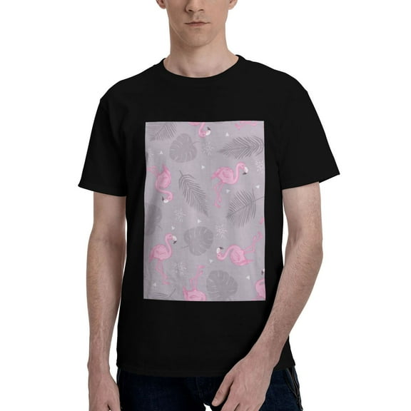 Bingfone Pink Flamingo Men'S Loose Fit Short-Sleeve Pocket T-Shirt