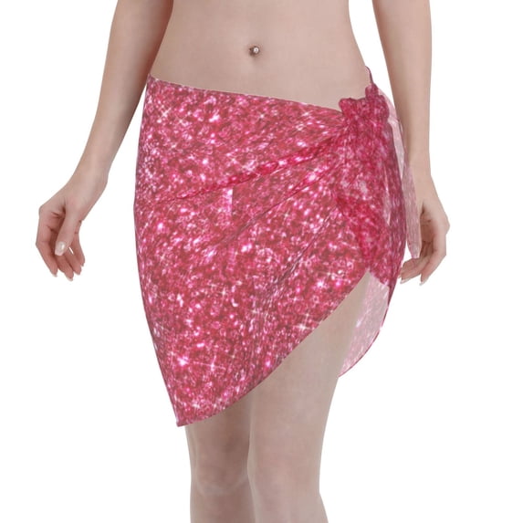 Bingfone Pink Glitter Women's Sarong Swimsuit Cover Ups Bathing Suit Coverups Chiffon Beach Wrap Skirts