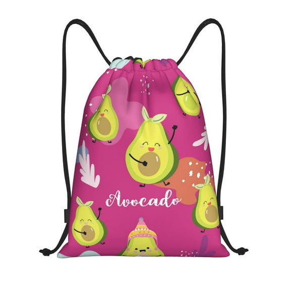 Bingfone Pink Green Avocado Drawstrings Backpacks Bags For Men Women Gym Drawstrings Bag