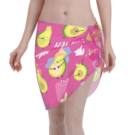 Bingfone Pink Green Avocado Women's Sarong Swimsuit Cover Ups Bathing Suit Coverups Chiffon Beach Wrap Skirts
