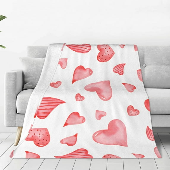 Bingfone Pink Hearts Print Flannel Fleece Blanket Throw Blanket For Bed,Sofa,Couch,Travel,Camping(50"X40")