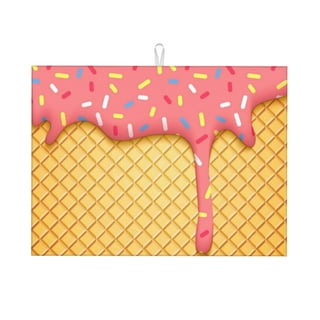 Ice Cream Dish Drying Mat, Pink, Brown and Yellow Kitchen Counter