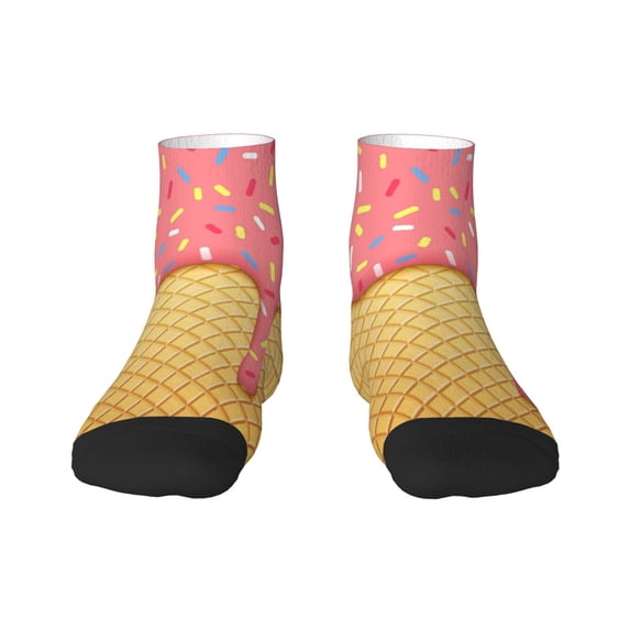 Bingfone Pink Ice Cream Design Patterned Men'S Women'S Casual Cotton Socks