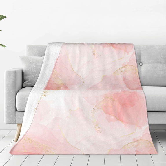 Bingfone Pink Marble Print Flannel Fleece Blanket Throw Blanket For Bed,Sofa,Couch,Travel,Camping(80"X60")