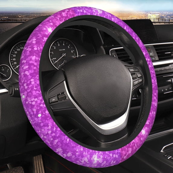 Bingfone Pink Purple Glitter Steering Wheel Cover - Universal 15 Inches Car Steering Wheel Covers Grip Auto Internal Accessories
