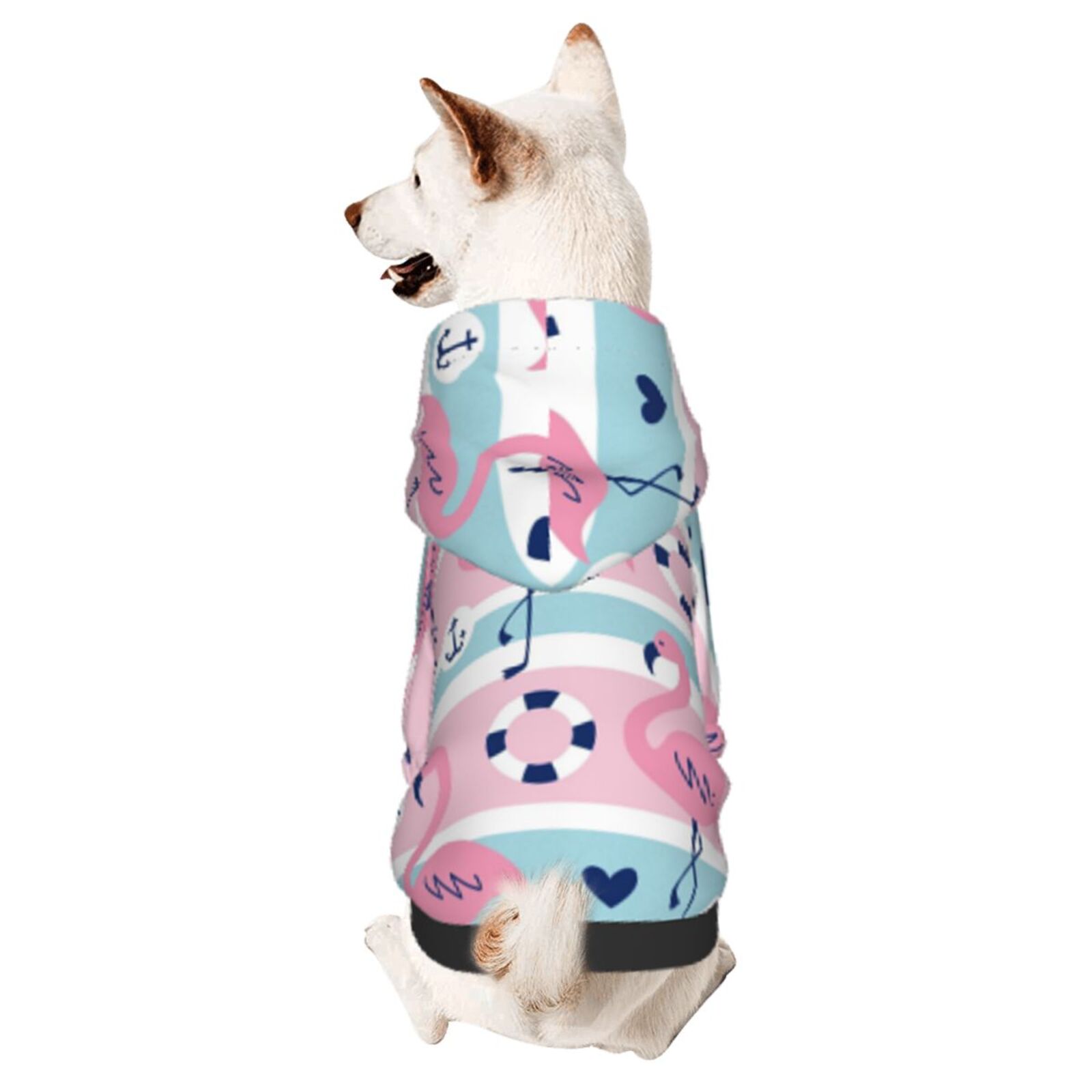 Bingfone Pink Striped Flamingo Dog Clothes Hoodie, Pet Winter Coat