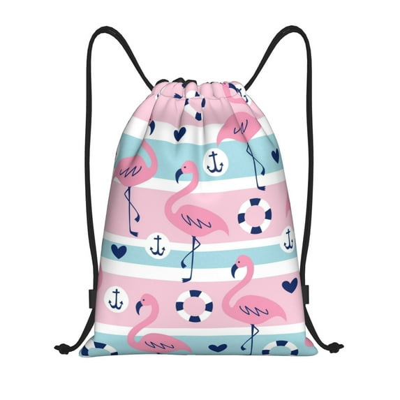 Bingfone Pink Striped Flamingo Drawstrings Backpacks Bags For Men Women Gym Drawstrings Bag