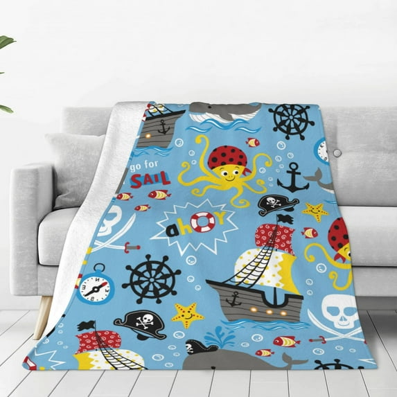 Bingfone Pirate Marine Animals Print Flannel Fleece Blanket Throw Blanket for Bed,Sofa,Couch,Travel,Camping(40"x30" )
