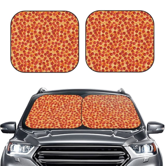 Bingfone Pizza Windshield Sun Shade 2-Piece Foldable Car Front Window Sunshade for Most Sedans SUV Truck-Small