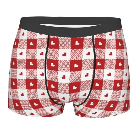 Bingfone Plaid Heart Men's Underwear - Casual Stretch Boxer Briefs-Medium