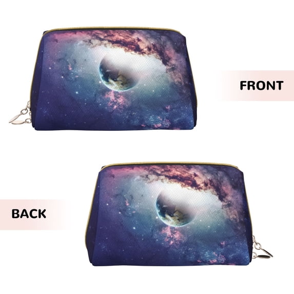 Bingfone Planets Stars And Galaxies Print Leather Makeup Bag, Portable Hand-held Zipper Female Cosmetic Bag Toiletry Bag, Suitable for Home and Travel