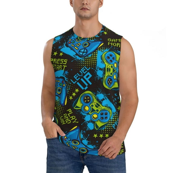 Bingfone Play Game Pattern Men's Tank Tops Workout Sleeveless Tee Shirts Running Beach Tanks for Men-XX-Large