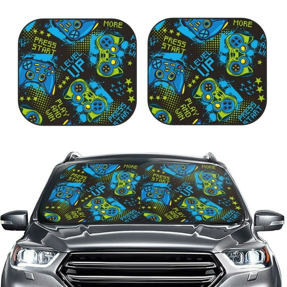 Bingfone Play Game Print 2-Piece Sun Shade Front Windshield - Foldable Car Front Window Sunshades For Most Sedans Suv Truck - Small