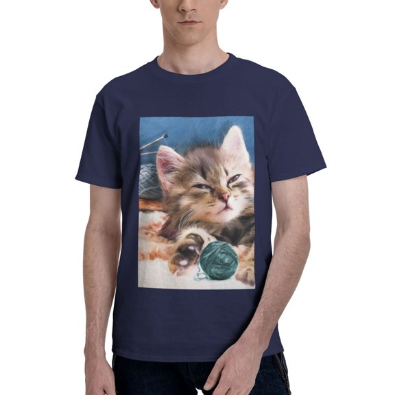 Bingfone Playful Cat Men'S Loose Fit Short-Sleeve Pocket T-Shirt