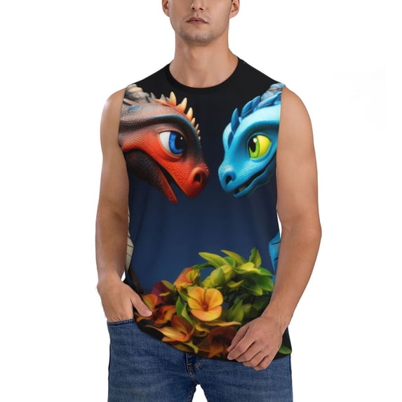 Bingfone Playful Colorful Dragons Flowers Pattern Men's Tank Tops Workout Sleeveless Tee Shirts Running Beach Tanks for Men-Medium