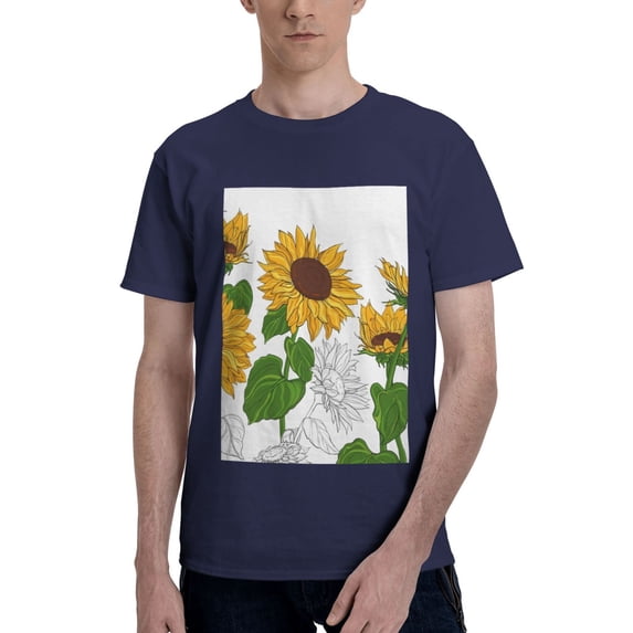 Bingfone Plump Sunflower And Sketch Men'S Loose Fit Short-Sleeve Pocket T-Shirt